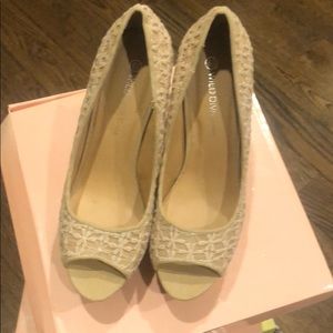 Natural crochet cork wedge heel peep toe
